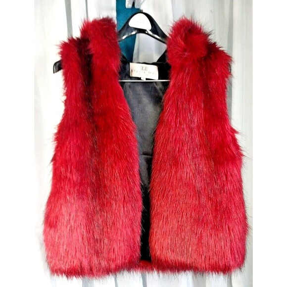 Y2K Stevie Max New York Faux Fur Oversized Hooded Red Vest Size Small - Picture 1 of 7